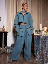 Maudie Pocket Wide Denim Pants Set